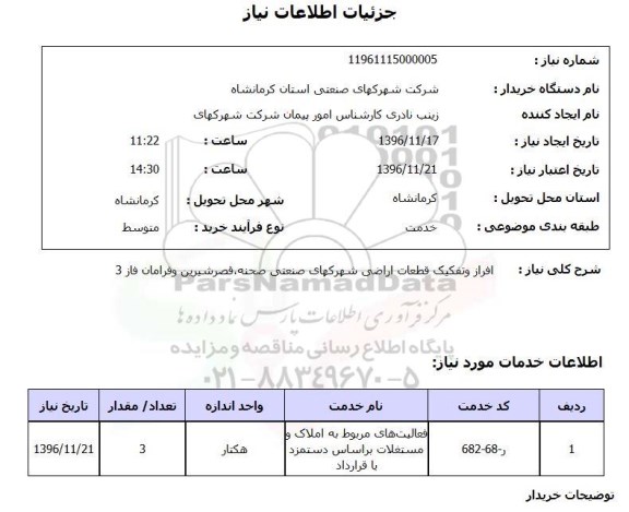 استعلام , استعلام فراز و تفکیک قطعات اراضی شهرکهای صنعتی