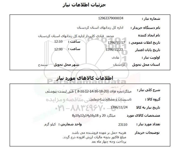 استعلام,استعلام میلگرد ...