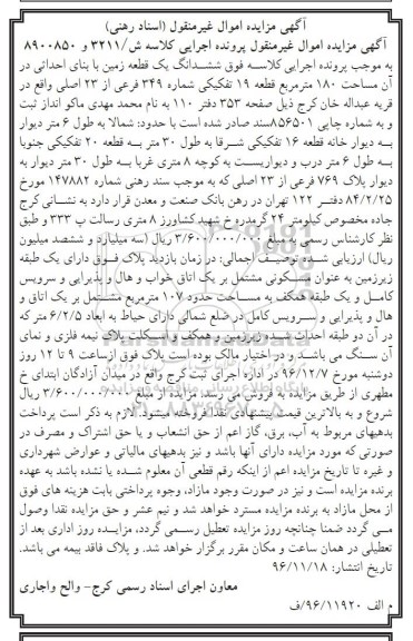مزایده,مزایده ششدانگ زمین مساحت 180مترمربع 