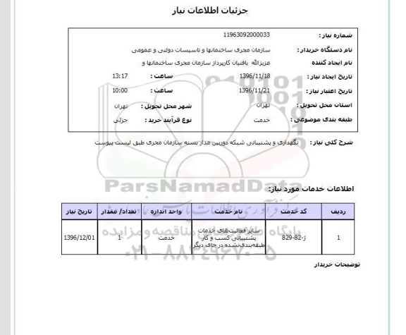 استعلام, استعلام نگهداری و پشتیبانی شبکه دوربین مدار بسته