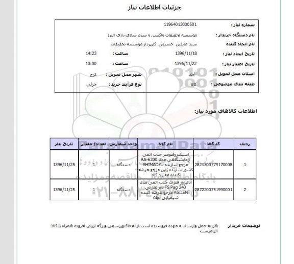 استعلام, استعلام اسپکتروفتومتر جذب اتمی آزمایشگاهی....