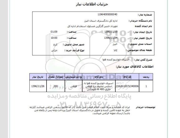 استعلام, استعلام  اسپری خوشبو کننده هوا