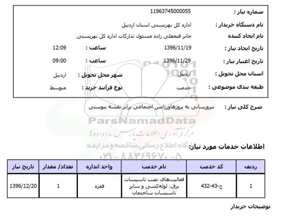 استعلام ,استعلام نیرورسانی به پروژه اورژانس اجتماعی