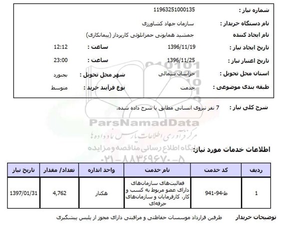 استعلام 7 نفر نیروی انسانی