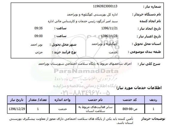 استعلام اجرای شاخصهای مربوط به پایگاه سلامت اجتماعی, سامانه تدارکات الکترونیکی دولت
