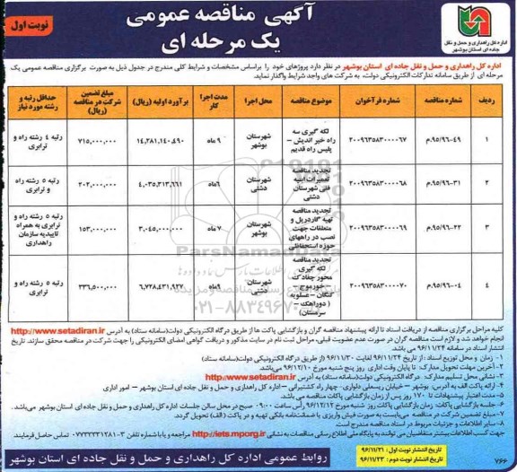 مناقصه ,مناقصه لکه گیری سه راه خیراندیش