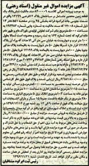 مزایده,مزایده ششدانگ زمین محصور مشتمل بر ساختمان عرصه 5000متر 
