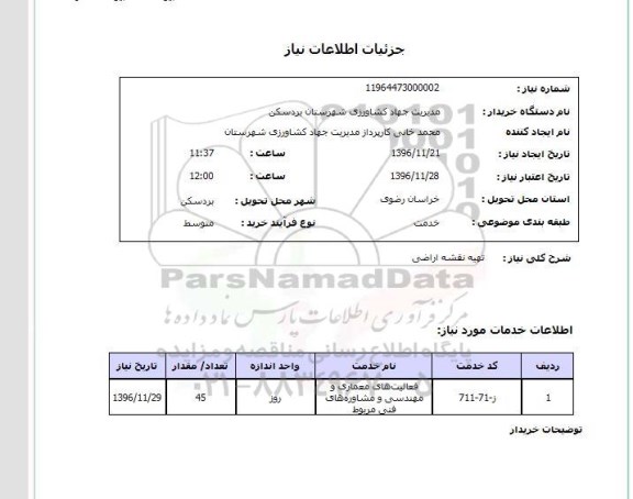 استعلام, تهیه نقشه اراضی 