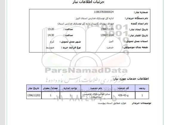استعلام سایر فعالیت های تخصصی ساختمان