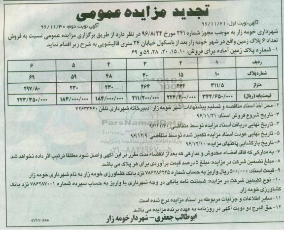 مزایده,مزایده فروش تعداد 6 پلاک زمین 