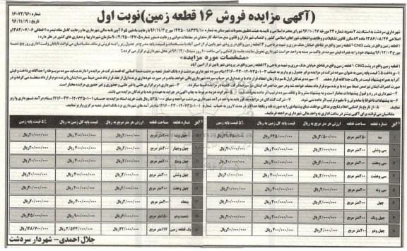مزایده,مزایده فروش 16 قطعه زمین