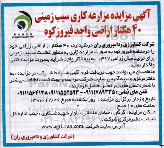 آگهی مزایده, مزایده مزارعه کاری سیب زمینی