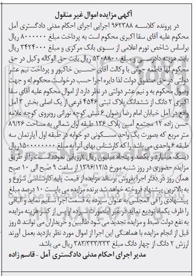مزایده,مزایده دو دانگ از ششدانگ پلاک ثبتی مساحت 89.26متر