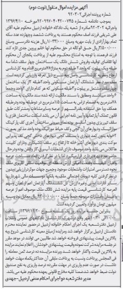 مزایده,مزایده ششدانگ ساختمان مساحت 78 متر نوبت دوم