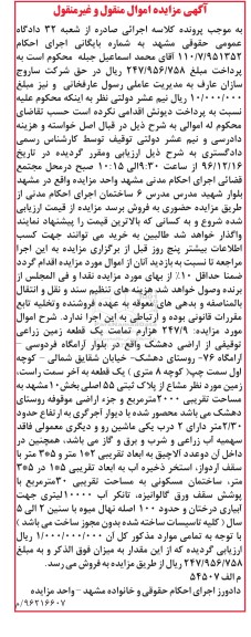 مزایده,مزایده 247.9 هزارم تمامت یک قطعه زمین زراعی