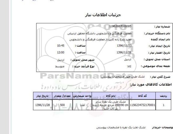استعلام, استعلام تشک طبی