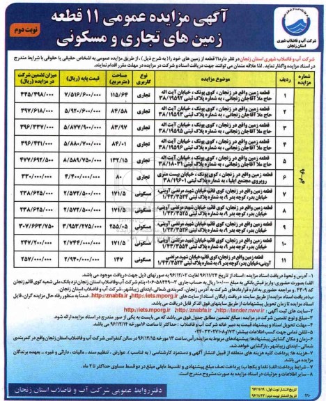 آگهی مزایده عمومی , مزایده واگذاری 11 قطعه زمین نوبت دوم 