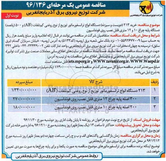 مناقصه ,مناقصه انواع ترانسفورماتور توزیع از ...