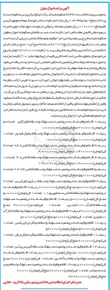 مزایده,مزایده کولرگازی ، یخچال فیلور ، کانکس