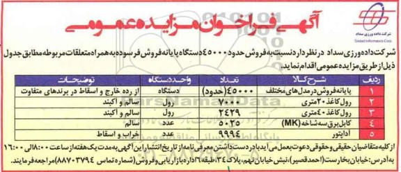 مزایده فروش حدود 45000 دستگاه پایانه فروش فرسوده
