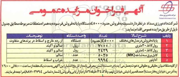 مزایده  فروش حدود 45000 دستگاه پایانه فروش فرسوده