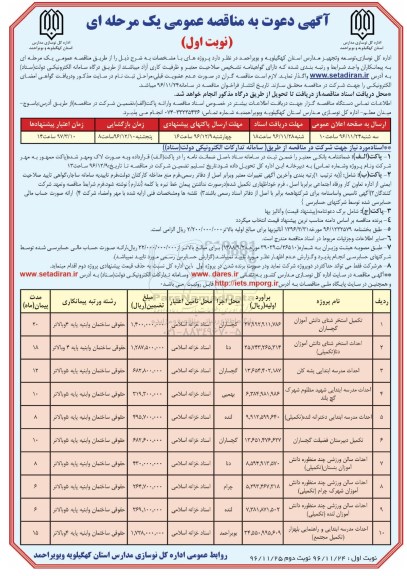 آگهی دعوت به مناقصه عمومی, مناقصه تکمیل استخر شنای دانش آموزان و ...