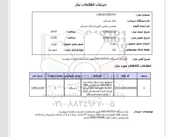 استعلام خرید یک دستگاه SAN SWITCH