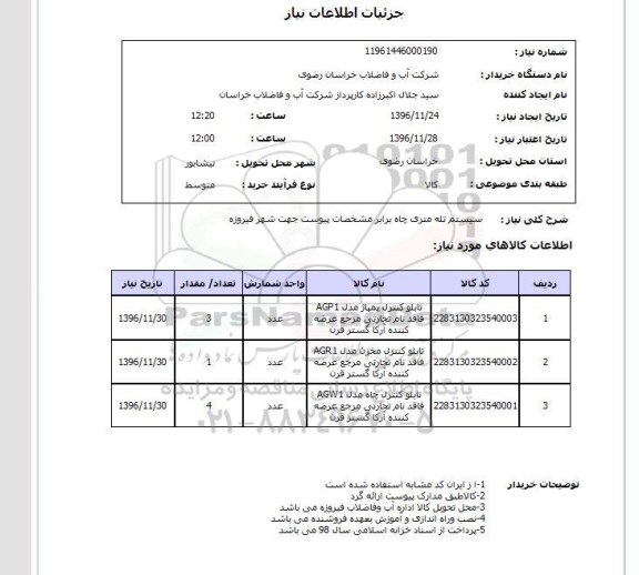 استعلام , استعلام سیستم تله متری چاه 