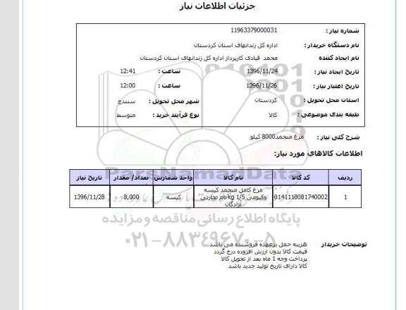 استعلام , استعلام مرغ منجمد 