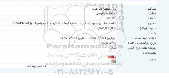 مناقصه، مناقصه ارائه خدمات بهره برداری از پست های ...
