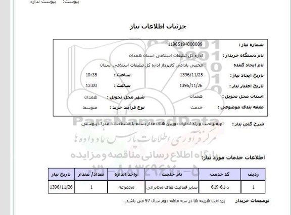 استعلام, استعلام تهیه و نصب و راه اندازی دوربین مداربسته 