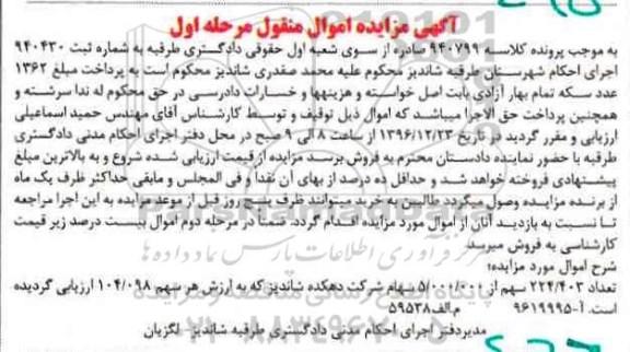 آگهی مزایده, مزایده فروش سهام