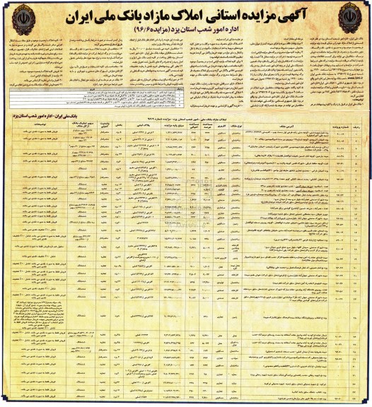 مزایده,مزایده استانی املاک مازاد بانک ملی ایران