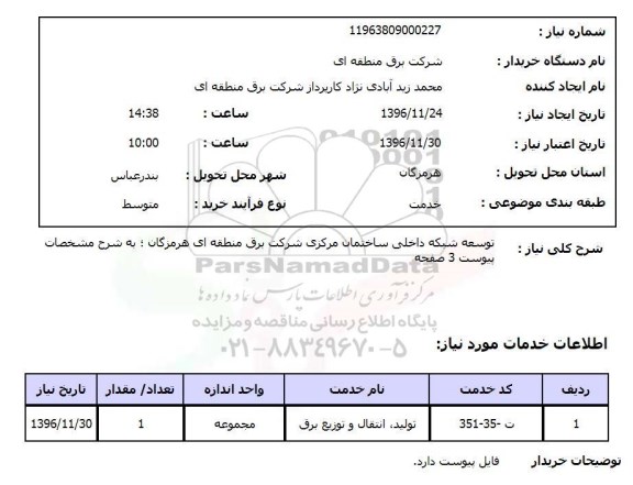 استعلام توسعه شبکه داخلی ساختمان مرکزی ....