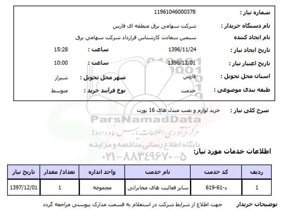 استعلام خرید لوازم و نصب مبدل های 16 پورت 