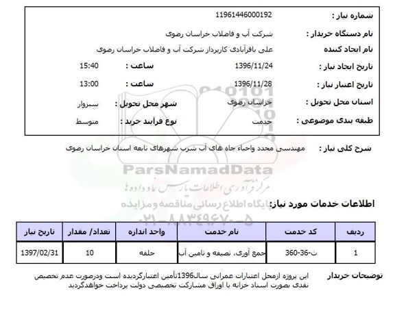 استعلام  مهندسی مجدد و احیا چاه های آب شرب...