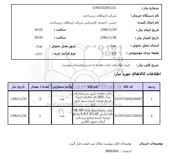 استعلام, استعلام خرید تخت معاینه ...