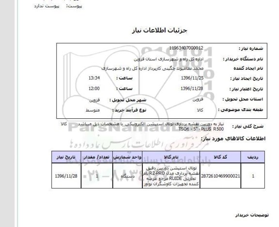 استعلام,استعلام نیاز به دوربین نقشه برداری 