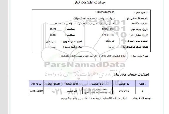 استعلام, استعلام انجام عملیات خاکبرداری ....