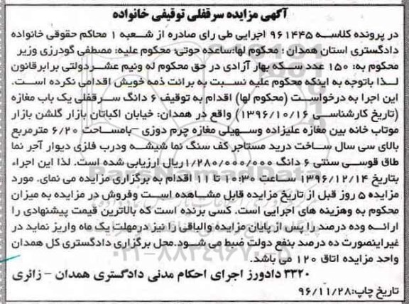 مزایده,مزایده سرقفلی مغازه مساحت 6.20متر