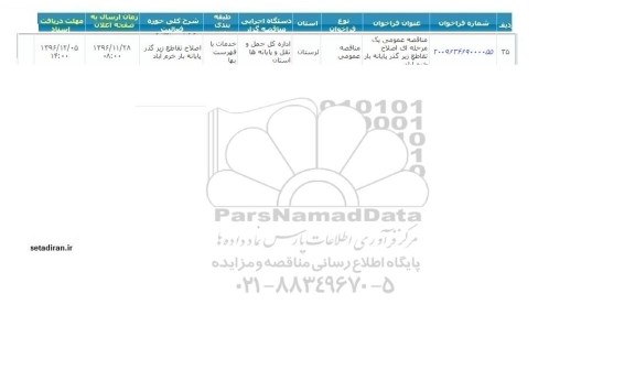 مناقصه عمومی, مناقصه  اصلاح تقاطع زیرگذر پایانه بار 