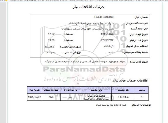 استعلام , استعلام اجرای جمع آوری آبهای سطحی 