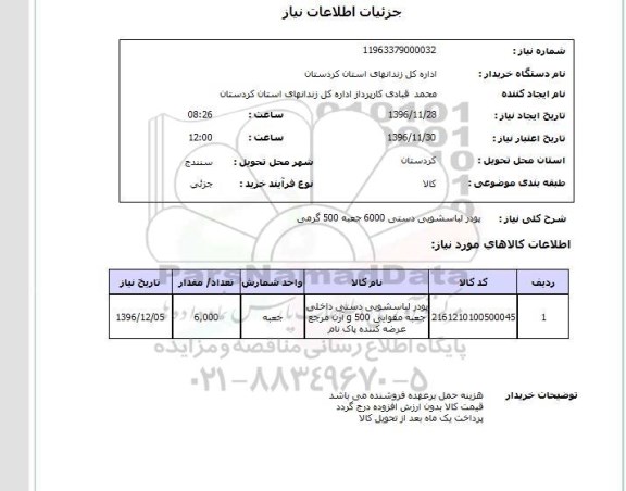 استعلام, استعلام پودر لباسشویی دستی