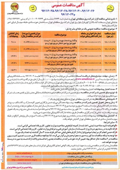 مناقصه ,مناقصه واگذاری خدمات بهره برداری از پست ...نوبت دوم 