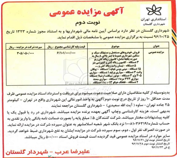 مزایده ,مزایده خودروهای مستعمل...نوبت دوم