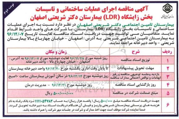 آگهی مناقصه,  مناقصه اجرای عملیات ساختمانی و تاسیسات - نوبت دوم 