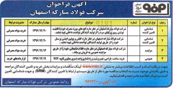 آگهی فراخوان , فراخوان گچ های مورد مصرف، کفش و پوتین...
