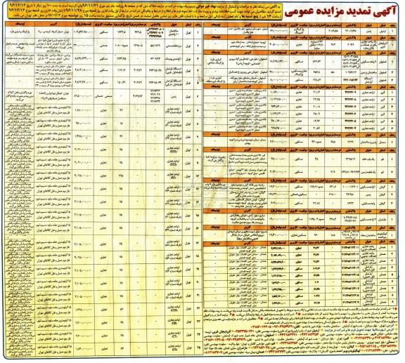 مزایده,مزایده عمومی املاک و اراضی تمدید