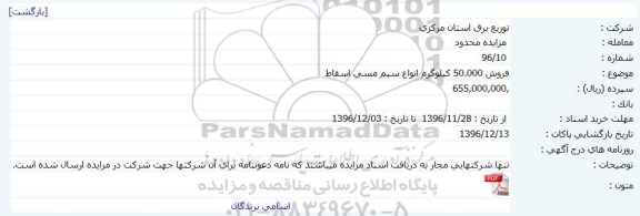 مزایده,مزایده فروش 50.000 کیلوگرم انواع سیم مسی اسقاط 