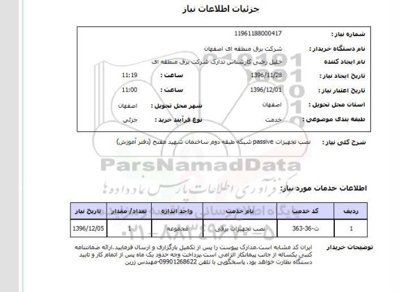 استعلام, استعلام نصب تجهیزات passive شبکه...